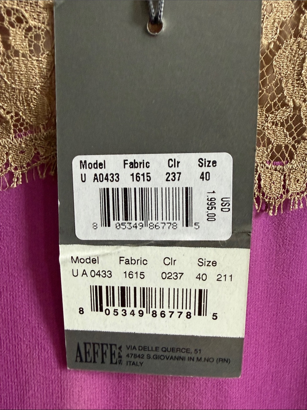 Alberta Ferretti Fuchsia silk with Neutral Lace Trim - Picture 3 of 9
